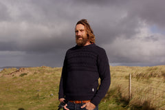 Model wearing Navy Marlin Sweater - Men's Clothes